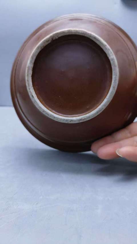 古玩陶瓷外紫金釉內(nèi)青花纏枝花紋洗手盆真品鑒賞圖