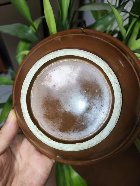古玩陶瓷外紫金釉內(nèi)青花纏枝花紋洗手盆真品鑒賞圖