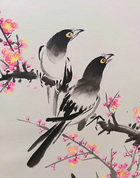 古玩字畫紅梅怒放喜迎春真品鑒賞圖