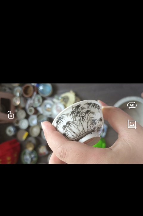 古玩陶瓷竹紋墨彩杯真品鑒賞圖