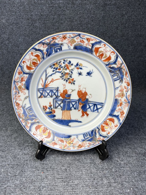 古玩陶瓷青花礬紅描金人物故事紋盤拍賣，當前價格2588元