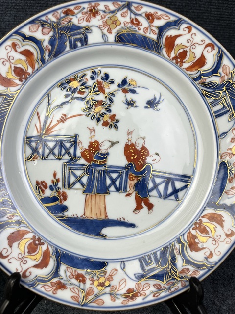 古玩陶瓷青花礬紅描金人物故事紋盤拍賣，當前價格2588元