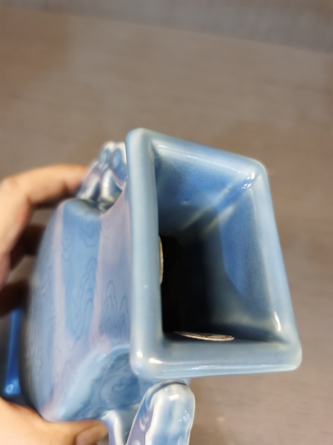 古玩陶瓷天藍釉雙兒瓶真品鑒賞圖