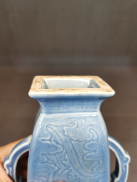 古玩陶瓷天藍釉雙兒瓶真品鑒賞圖
