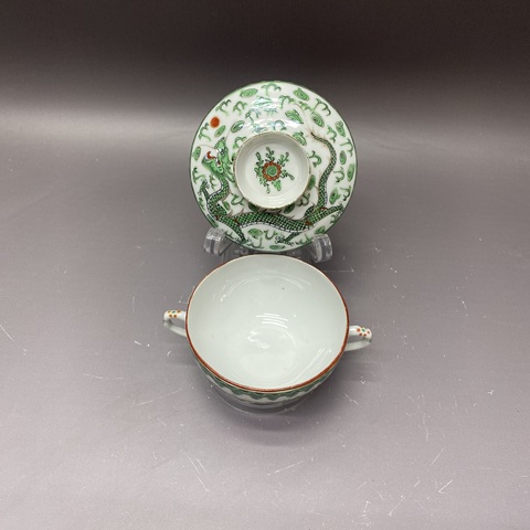 古玩陶瓷龍紋廣彩蓋杯真品鑒賞圖