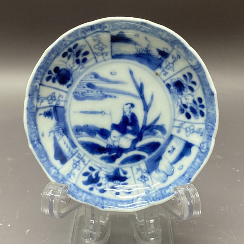 古玩陶瓷山水紋高士圖青花盤真品鑒賞圖