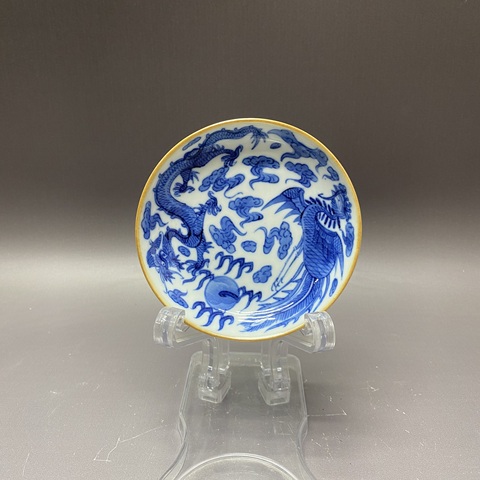 古玩陶瓷龍鳳紋青花盤真品鑒賞圖
