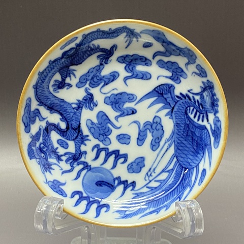 古玩陶瓷龍鳳紋青花盤真品鑒賞圖