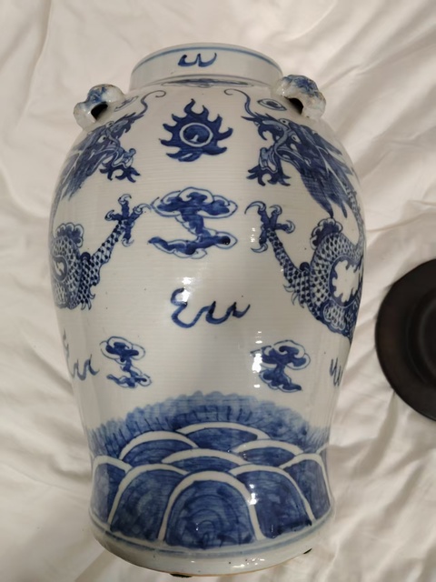 古玩陶瓷青花四系二龍戲珠將軍罐真品鑒賞圖