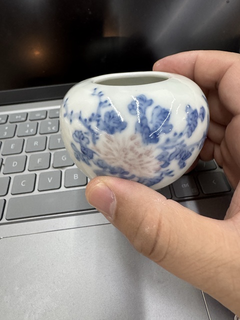 古玩陶瓷清末民初·青花釉里紅菊花紋水盂 真品鑒賞圖