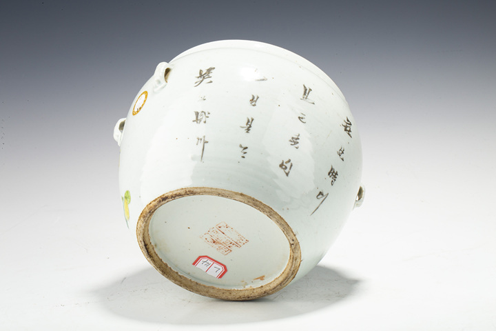 古玩陶瓷民國·粉彩三多花鳥紋四系粥罐真品鑒賞圖