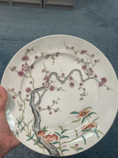 古玩陶瓷梅紋粉彩盤真品鑒賞圖