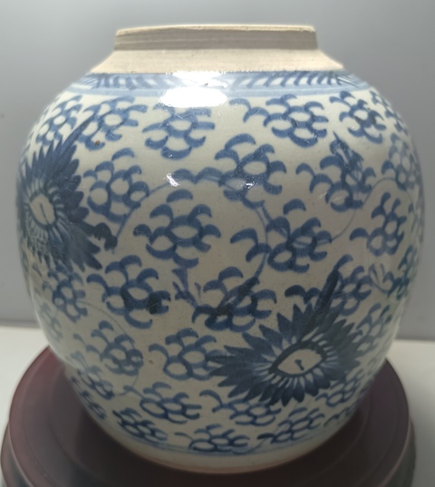 古玩陶瓷太陽花青花罐真品鑒賞圖