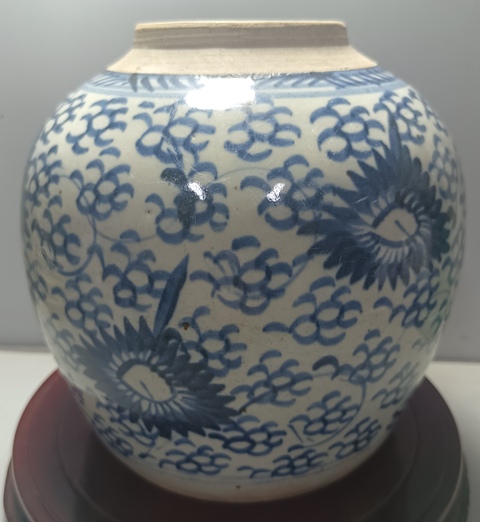 古玩陶瓷太陽花青花罐真品鑒賞圖