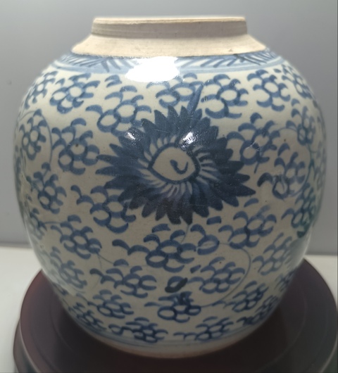古玩陶瓷太陽花青花罐真品鑒賞圖