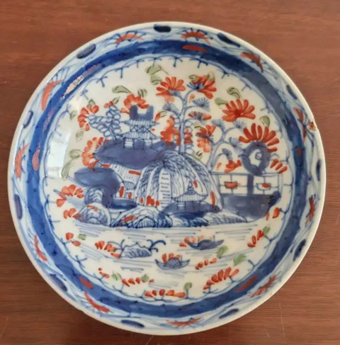 古玩陶瓷青花加彩花卉紋盤真品鑒賞圖