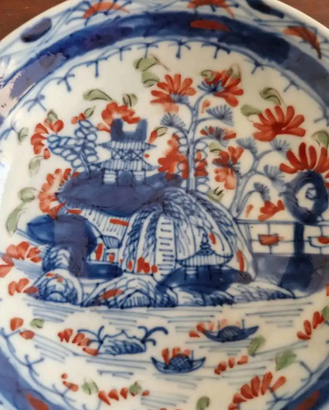 古玩陶瓷青花加彩花卉紋盤真品鑒賞圖