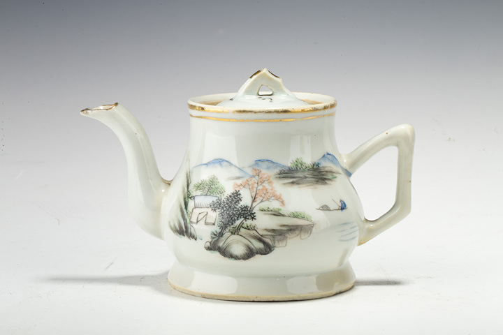 古玩陶瓷民國·淺絳彩山水人物紋壺真品鑒賞圖