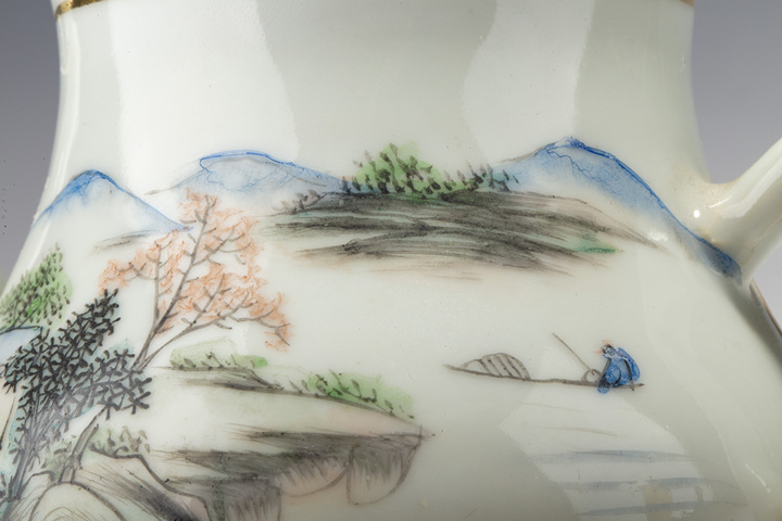 古玩陶瓷民國·淺絳彩山水人物紋壺真品鑒賞圖