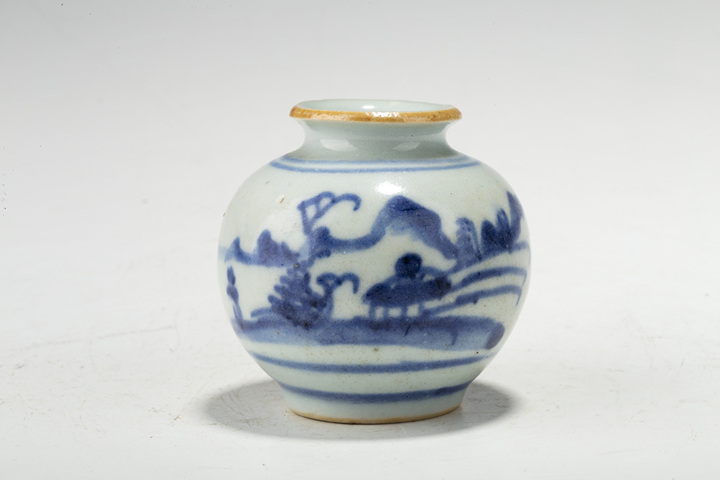 古玩陶瓷清中·青花山水紋小石榴尊真品鑒賞圖