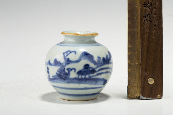 古玩陶瓷清中·青花山水紋小石榴尊真品鑒賞圖