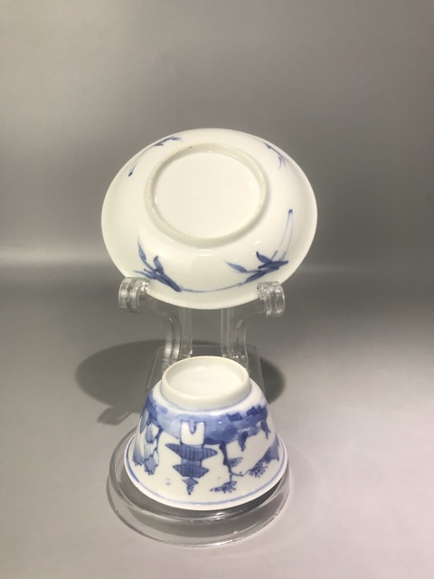 古玩陶瓷通景山水人物紋杯碟真品鑒賞圖