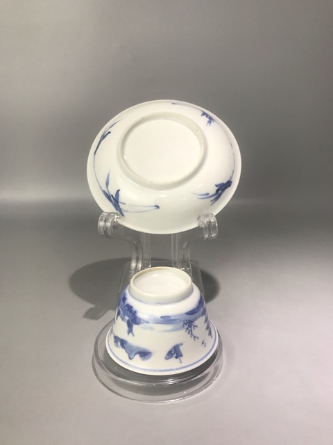 古玩陶瓷通景山水人物紋杯碟真品鑒賞圖
