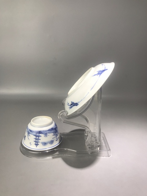古玩陶瓷通景山水人物紋杯碟真品鑒賞圖