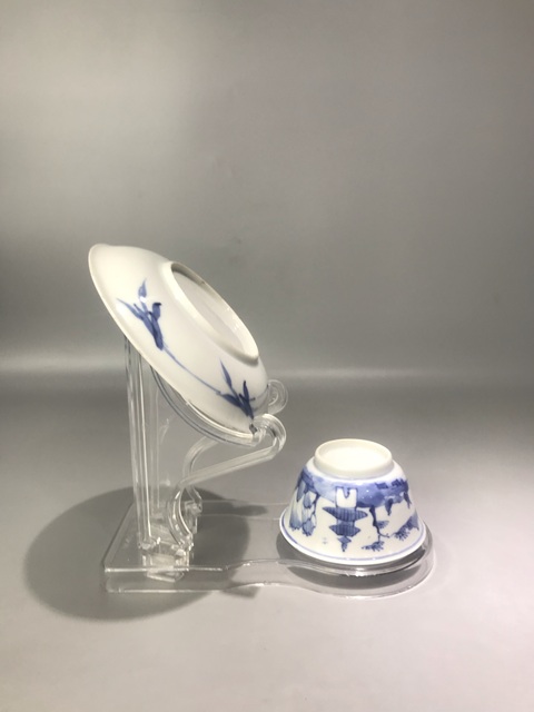 古玩陶瓷通景山水人物紋杯碟真品鑒賞圖