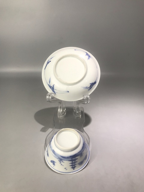 古玩陶瓷通景山水人物紋杯碟真品鑒賞圖
