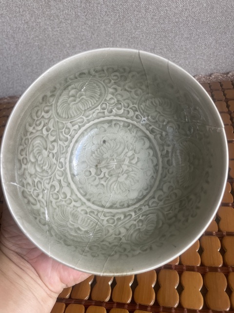 古玩陶瓷耀州窯宮式團菊碗真品鑒賞圖