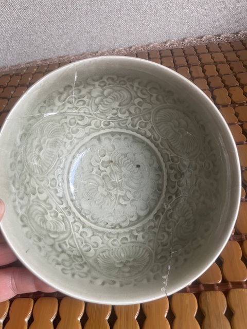 古玩陶瓷耀州窯宮式團菊碗真品鑒賞圖