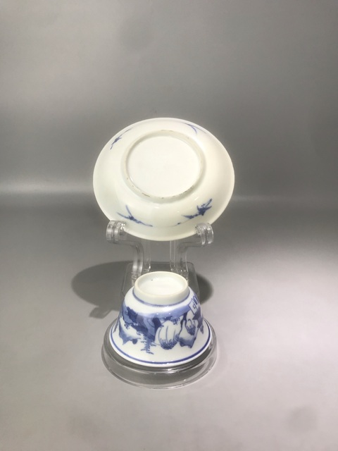 古玩陶瓷通景山水人物紋杯碟真品鑒賞圖