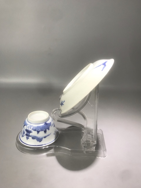 古玩陶瓷通景山水人物紋杯碟真品鑒賞圖