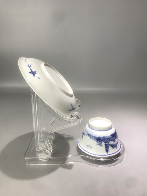 古玩陶瓷通景山水人物紋杯碟真品鑒賞圖