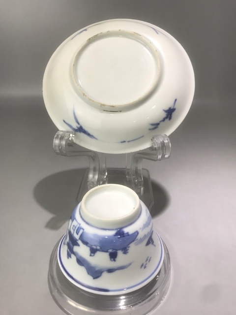 古玩陶瓷通景山水人物紋杯碟真品鑒賞圖