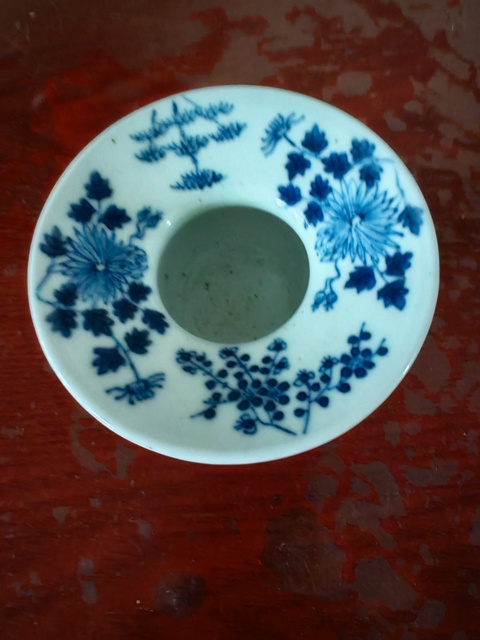 古玩陶瓷青花山水人物紋渣斗，模糊偏老真品鑒賞圖