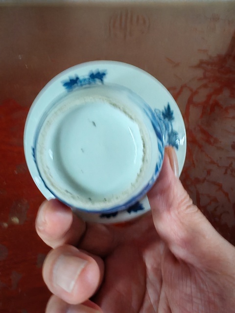 古玩陶瓷青花山水人物紋渣斗，模糊偏老真品鑒賞圖