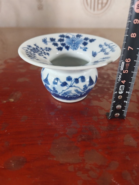 古玩陶瓷青花山水人物紋渣斗，模糊偏老真品鑒賞圖