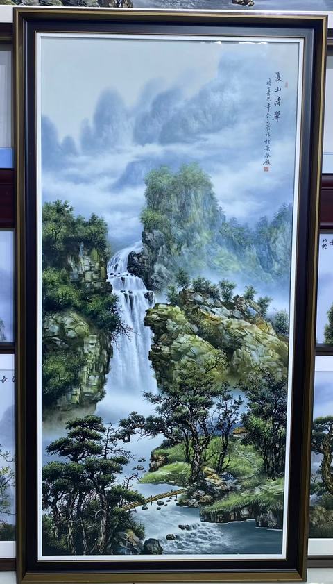 古玩陶瓷粉彩山水紋瓷板真品鑒賞圖
