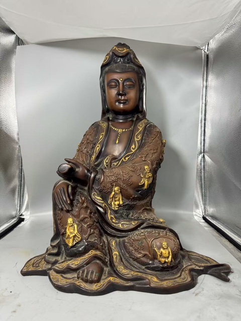 古玩銅器銅送子觀音真品鑒賞圖
