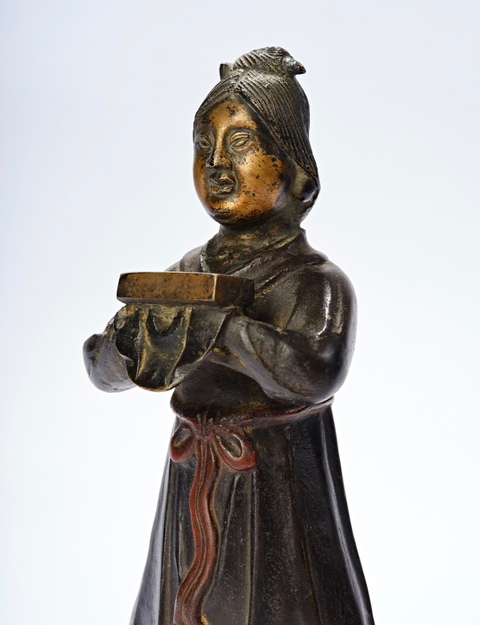 古玩銅器侍女一對真品鑒賞圖