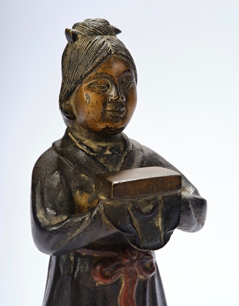 古玩銅器侍女一對真品鑒賞圖