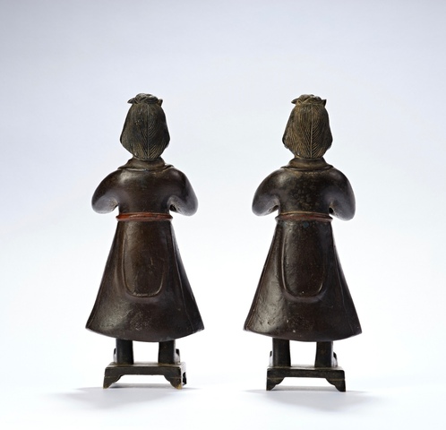 古玩銅器侍女一對真品鑒賞圖