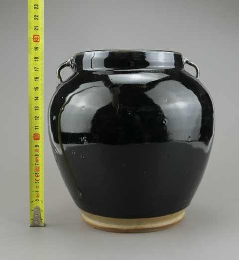 古玩陶瓷罕見:明晚期耀州窯烏金釉雙系罐（極品發色）拍賣，當前價格114元