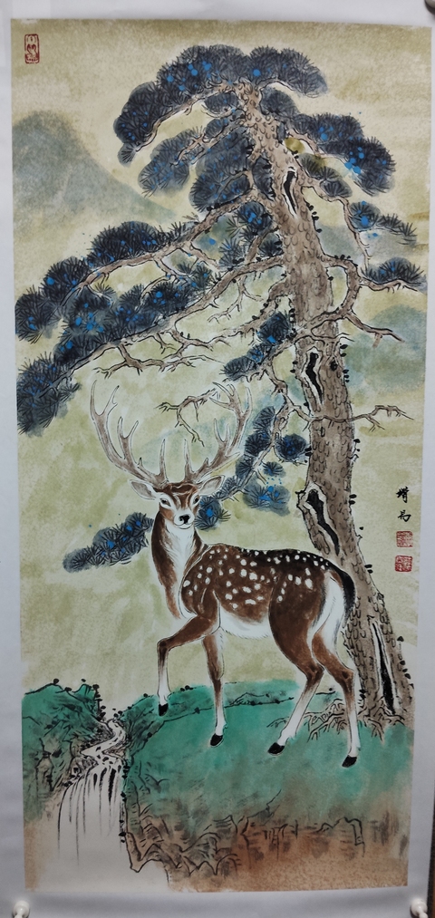 古玩字畫中美協會員李增義  松鹿圖拍賣，當前價格699元