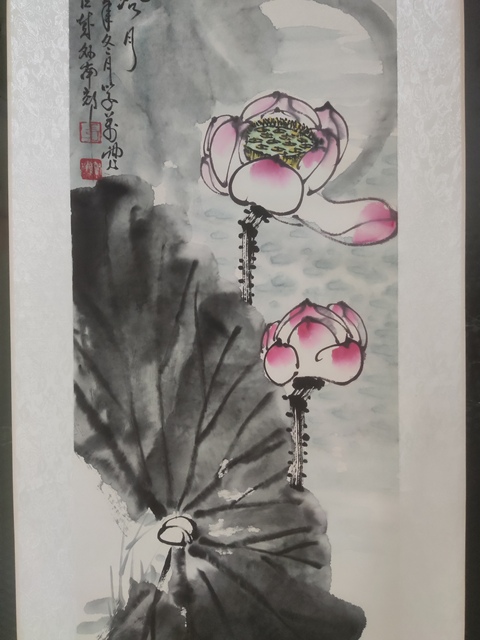 古玩字畫手工原裝原裱四川名家張學萬  荷池冷月拍賣，當前價格10元