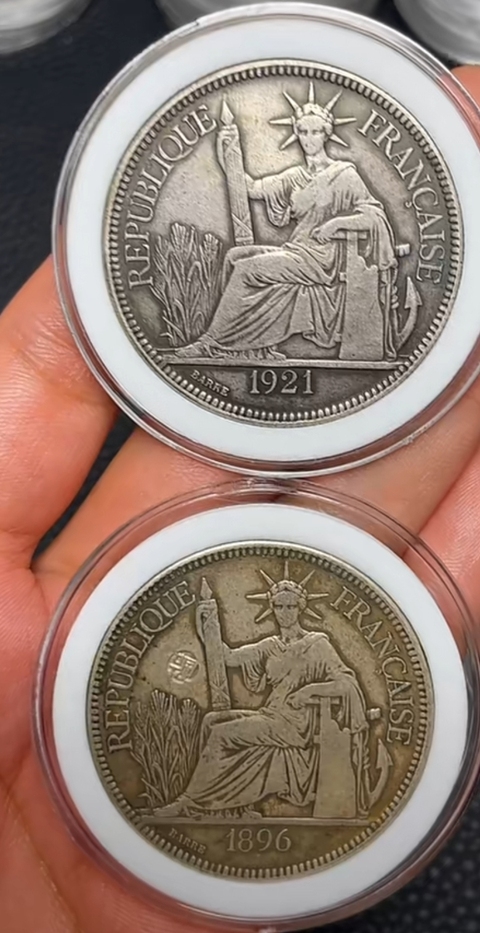 古玩錢幣法屬印支坐洋銀幣真品鑒賞圖