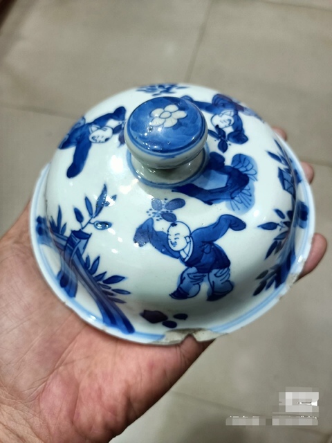 古玩陶瓷青花嬰戲圖罐蓋真品鑒賞圖