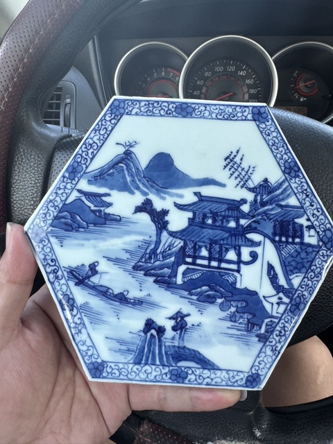 古玩陶瓷青花瓷板真品鑒賞圖